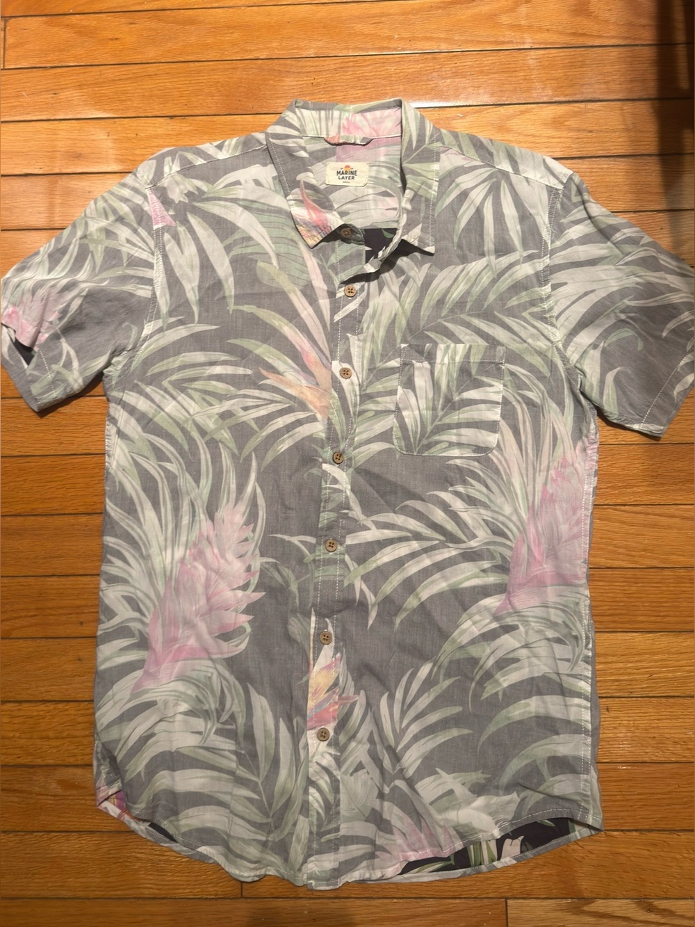 Marine Layer Gray Tropical Print Short-Sleeve Shirt Sz Small